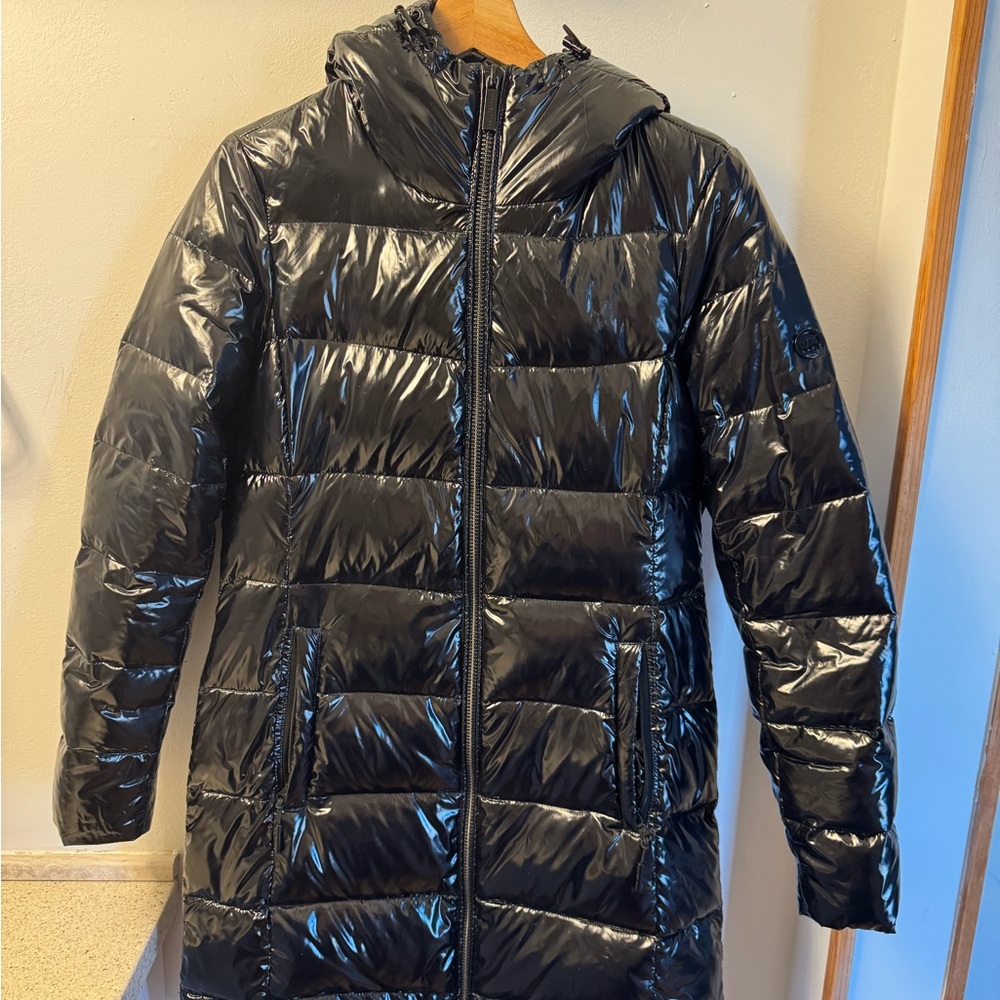 Michael Kors Black Shiny Quilted Zip Jacket